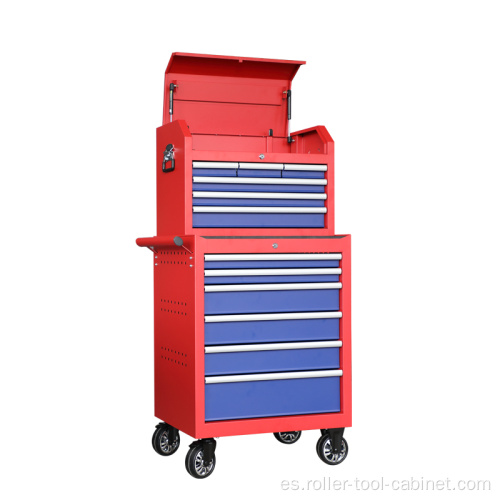 Gabinete de rodillos con recubrimiento de polvo rojo y azul